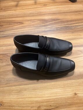 Calvin Klein Black Slip-On Loafers with Decorative Metal Strap